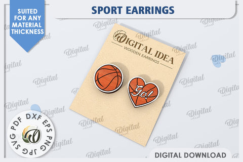 Sport Earrings Laser Cut Bundle. Sports Stud Earrings SVG SVG Evgenyia Guschina 