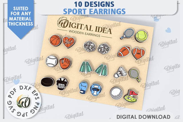 Sport Earrings Laser Cut Bundle. Sports Stud Earrings SVG SVG Evgenyia Guschina 