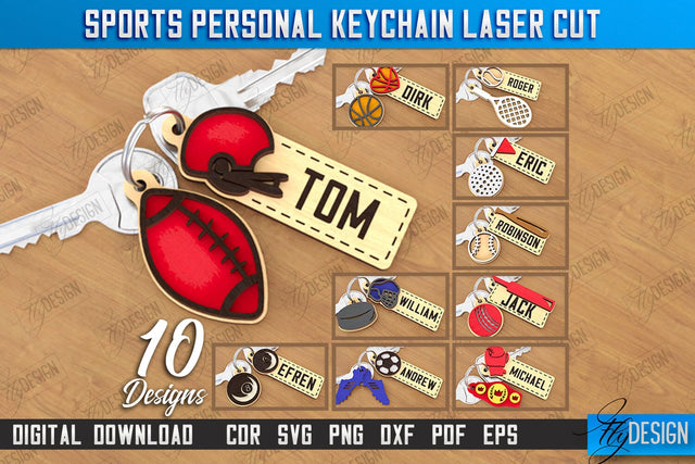 Sport Keychain Laser Cut Bundle | Sport Keyring | Sportsman Gift | CNC Files SVG Fly Design 