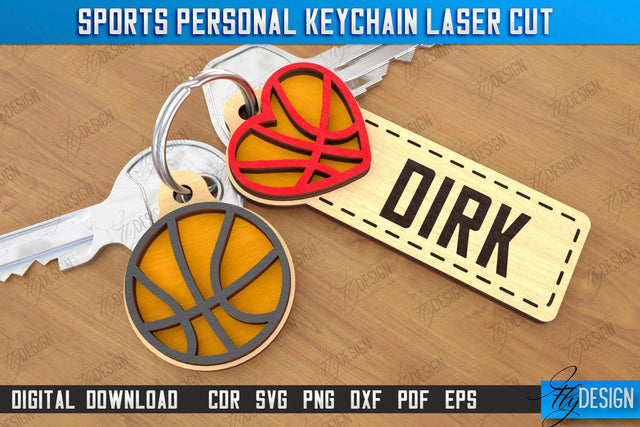 Sport Keychain Laser Cut | Sport Keyring | Sportsman Gift | Basketball | CNC File SVG Fly Design 