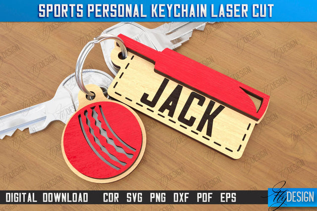 Sport Keychain Laser Cut | Sport Keyring | Sportsman Gift | Cricket | CNC File SVG Fly Design 