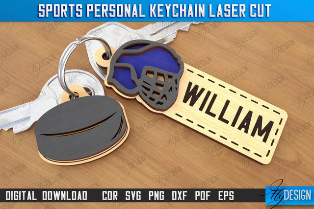 Sport Keychain Laser Cut | Sport Keyring | Sportsman Gift | Hockey | CNC File SVG Fly Design 