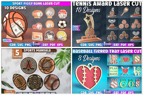 Sport Mega Bundle Laser Cut | Personalized Sport Jerseys SVG | Sport Coasters | Split Monograms | Football | Tennis | Soccer | Baseball | Basketball SVG The T Store Design 