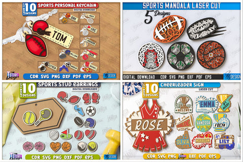 Sport Mega Bundle Laser Cut | Personalized Sport Jerseys SVG | Sport Coasters | Split Monograms | Football | Tennis | Soccer | Baseball | Basketball SVG The T Store Design 