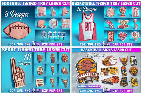 Sport Mega Bundle Laser Cut | Personalized Sport Jerseys SVG | Sport Coasters | Split Monograms | Football | Tennis | Soccer | Baseball | Basketball SVG The T Store Design 
