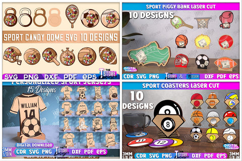 Sport Mega Bundle Laser Cut | Personalized Sport Jerseys SVG | Sport Coasters | Split Monograms | Football | Tennis | Soccer | Baseball | Basketball SVG The T Store Design 