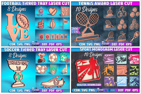 Sport Mega Bundle Laser Cut | Personalized Sport Jerseys SVG | Sport Coasters | Split Monograms | Football | Tennis | Soccer | Baseball | Basketball SVG The T Store Design 