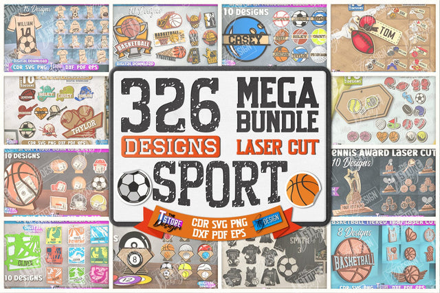 Sport Mega Bundle Laser Cut | Personalized Sport Jerseys SVG | Sport Coasters | Split Monograms | Football | Tennis | Soccer | Baseball | Basketball SVG The T Store Design 
