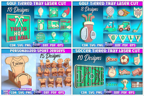 Sport Mega Bundle Laser Cut | Personalized Sport Jerseys SVG | Sport Coasters | Split Monograms | Football | Tennis | Soccer | Baseball | Basketball SVG The T Store Design 