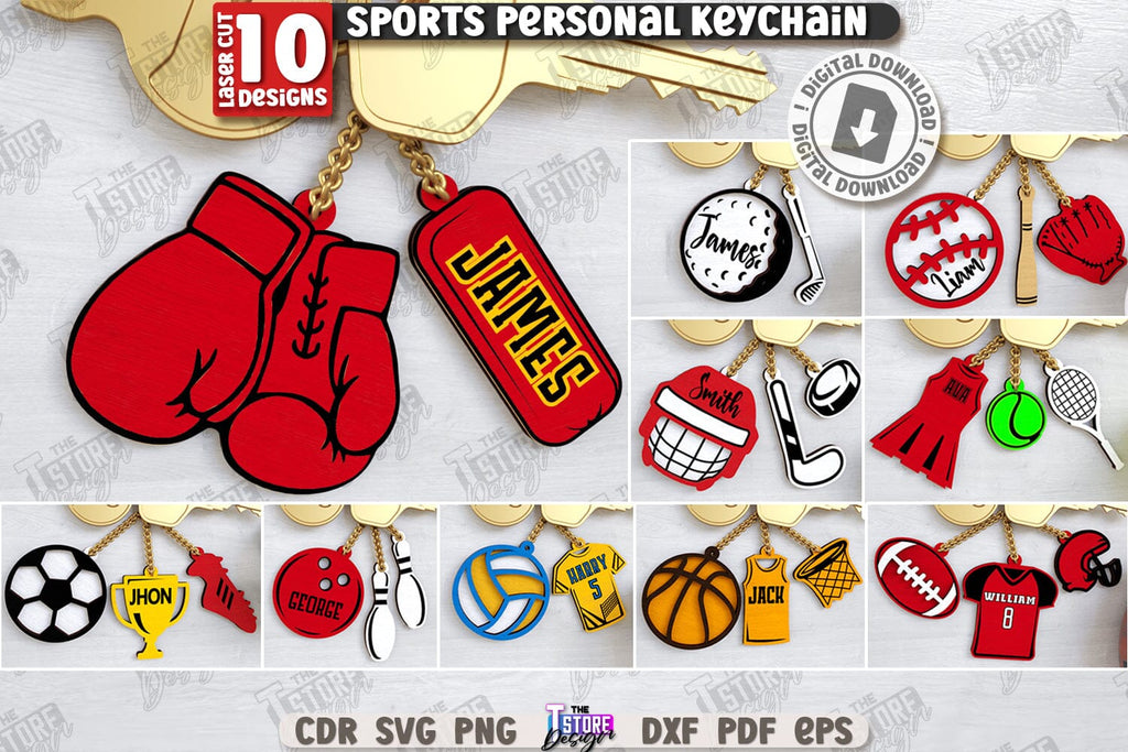 Sport Personalized Keychain Laser Cut Bundle | Sport Keyring ...