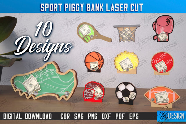 Sport Piggy Bank Bundle | Personalized Money Box | Sports Fan Gift Idea | CNC Files SVG Fly Design 