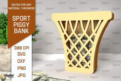 Sport Piggy Bank Laser Cut. Wooden Money Bank SVG SVG Evgenyia Guschina 