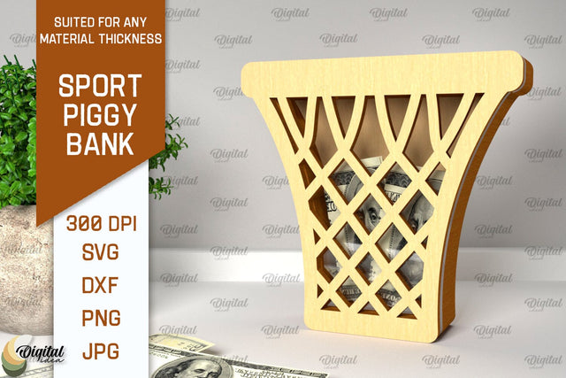 Sport Piggy Bank Laser Cut. Wooden Money Bank SVG SVG Evgenyia Guschina 