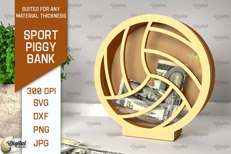 Sport Piggy Bank Laser Cut. Wooden Money Bank SVG SVG Evgenyia Guschina 