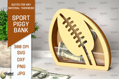 Sport Piggy Bank Laser Cut. Wooden Money Bank SVG SVG Evgenyia Guschina 
