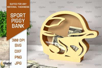 Sport Piggy Bank Laser Cut. Wooden Money Bank SVG SVG Evgenyia Guschina 