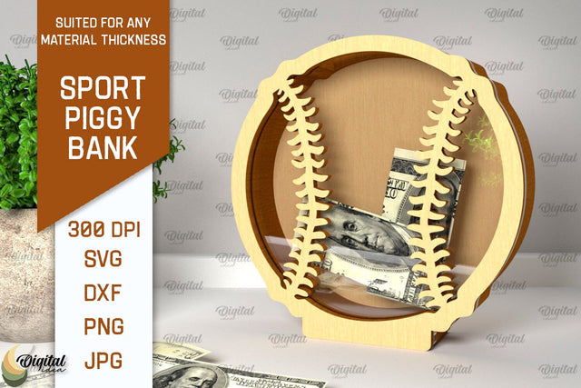 Sport Piggy Bank Laser Cut. Wooden Money Bank SVG SVG Evgenyia Guschina 