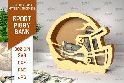 Sport Piggy Bank Laser Cut. Wooden Money Bank SVG SVG Evgenyia Guschina 