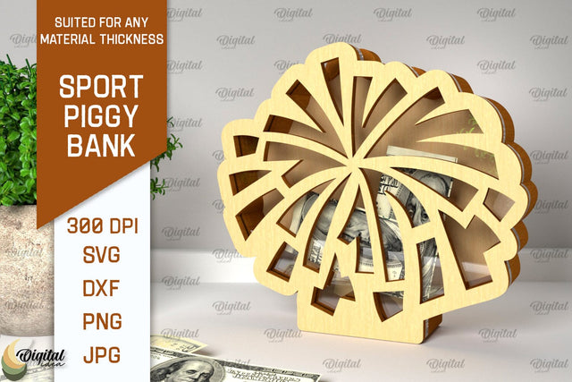 Sport Piggy Bank Laser Cut. Wooden Money Bank SVG SVG Evgenyia Guschina 