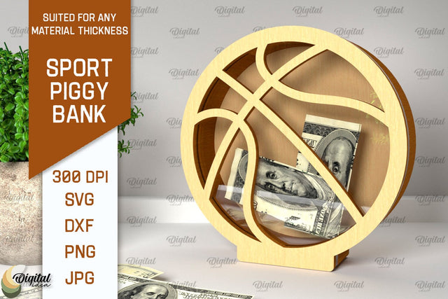 Sport Piggy Bank Laser Cut. Wooden Money Bank SVG SVG Evgenyia Guschina 