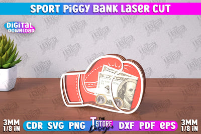 Sport Piggy Bank | Personalized Money Box | Sports Fan Gift Idea | CNC File SVG The T Store Design 