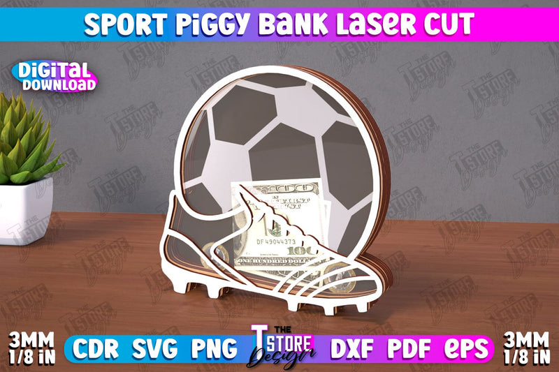Sport Piggy Bank | Personalized Money Box | Sports Fan Gift Idea | CNC File SVG The T Store Design 