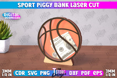Sport Piggy Bank | Personalized Money Box | Sports Fan Gift Idea | CNC File SVG The T Store Design 