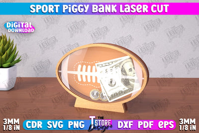 Sport Piggy Bank | Personalized Money Box | Sports Fan Gift Idea | CNC File SVG The T Store Design 