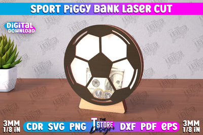 Sport Piggy Bank | Personalized Money Box | Sports Fan Gift Idea | CNC File SVG The T Store Design 