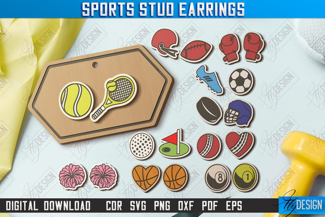 Sport Stud Earrings Laser Cut Bundle | Jewelry | Accessories | CNC Files SVG Fly Design 
