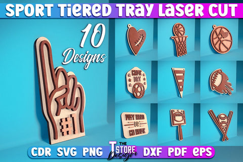 Sport Tiered Tray Laser Cut SVG | Tiered Tray Laser Cut SVG Design | CNC Files SVG The T Store Design 