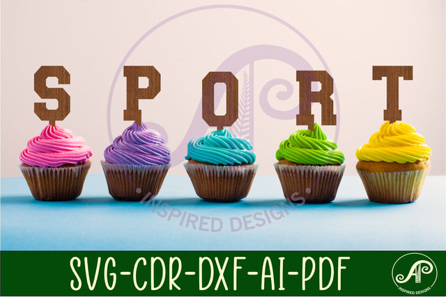 Sports alphabet letter cupcake toppers, 26designs SVG laser SVG APInspireddesigns 