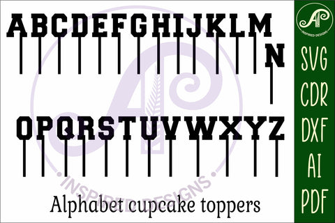 Sports alphabet letter cupcake toppers, 26designs SVG laser SVG APInspireddesigns 