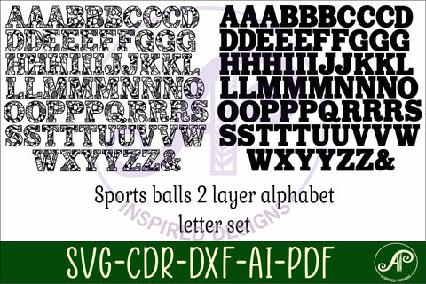 Sports ball alphabet set. 2 layer letters. 66 letters SVG APInspireddesigns 