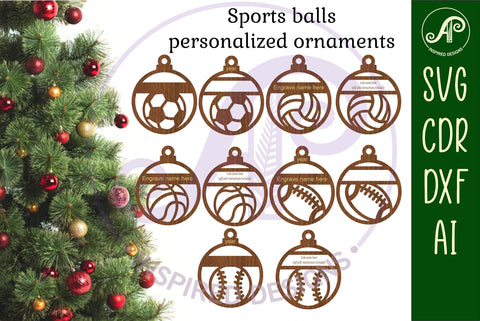 Sports ball Christmas Ornaments, 5 designs SVG laser SVG APInspireddesigns 