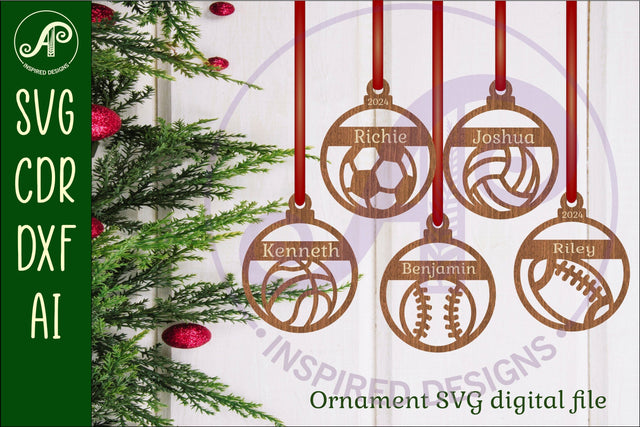 Sports ball Christmas Ornaments, 5 designs SVG laser SVG APInspireddesigns 