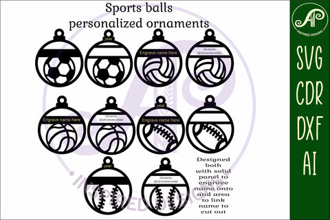 Sports ball Christmas Ornaments, 5 designs SVG laser SVG APInspireddesigns 