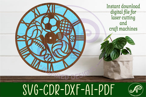 Sports ball wall clock laser cut files, SVG file. vector SVG APInspireddesigns 