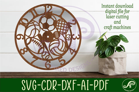 Sports ball wall clock laser cut files, SVG file. vector SVG APInspireddesigns 