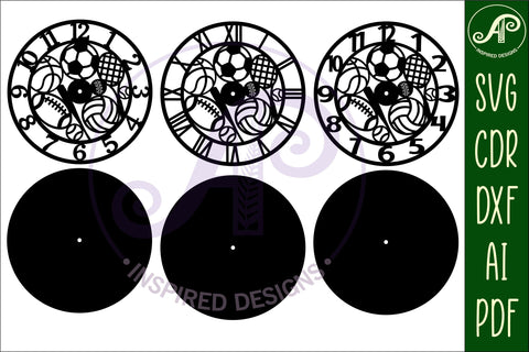 Sports ball wall clock laser cut files, SVG file. vector SVG APInspireddesigns 