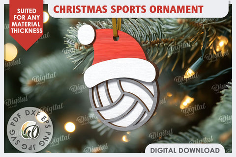 Sports Balls Christmas Ornaments Laser Cut Bundle. Santa Hat SVG Evgenyia Guschina 