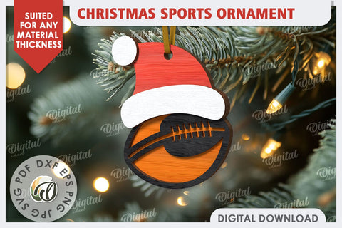 Sports Balls Christmas Ornaments Laser Cut Bundle. Santa Hat SVG Evgenyia Guschina 