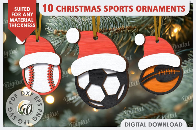Sports Balls Christmas Ornaments Laser Cut Bundle. Santa Hat SVG Evgenyia Guschina 