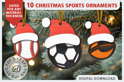 Sports Balls Christmas Ornaments Laser Cut Bundle. Santa Hat SVG Evgenyia Guschina 
