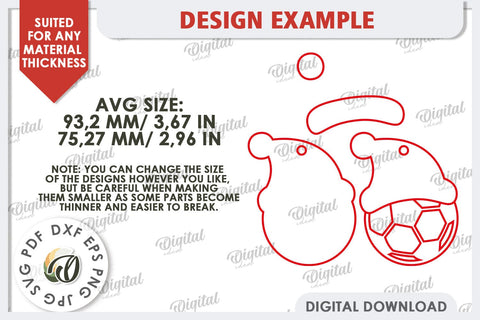 Sports Balls Christmas Ornaments Laser Cut Bundle. Santa Hat SVG Evgenyia Guschina 