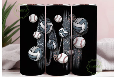 Sports Balls Glitter 20oz Tumbler Wrap Sublimation PixelChick 