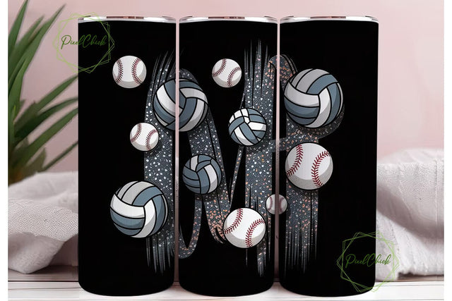 Sports Balls Glitter 20oz Tumbler Wrap Sublimation PixelChick 