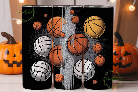 Sports Balls Glitter 20oz Tumbler Wrap Sublimation PixelChick 