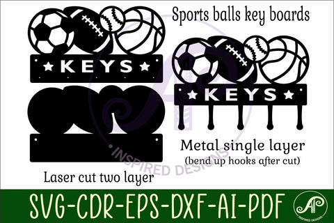 Sports balls Key holders for metal and laser cutting SVG APInspireddesigns 