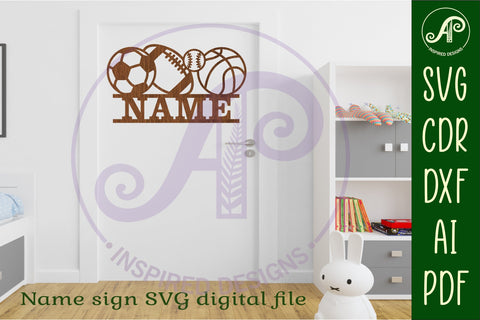 Sports balls Name sign SVG laser cut template SVG APInspireddesigns 